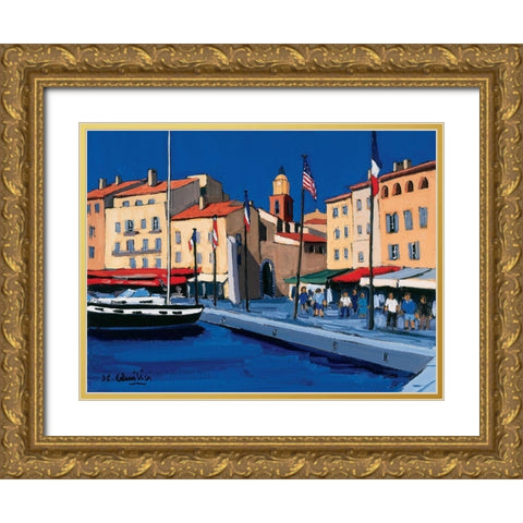Sur le port de St-Tropez Gold Ornate Wood Framed Art Print with Double Matting by Quilici, Jean-Claude