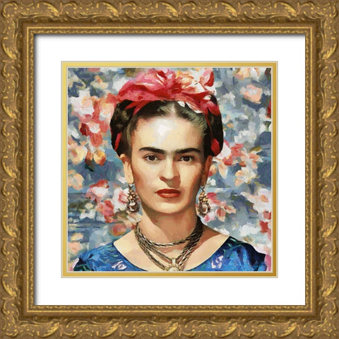 Frida Kahlo Gold Ornate Wood Framed Art Print with Double Matting by Medeiros, Celito