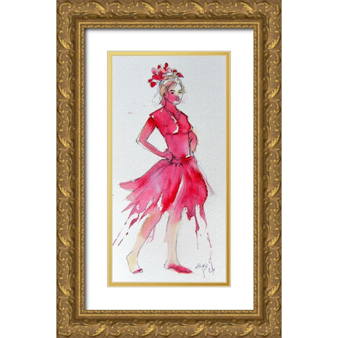 Girl in Red Gold Ornate Wood Framed Art Print with Double Matting by Kovacs, Anna Brigite