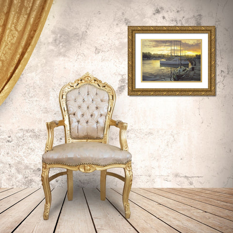 Evening Port Gold Ornate Wood Framed Art Print with Double Matting by Adamov, Alexey