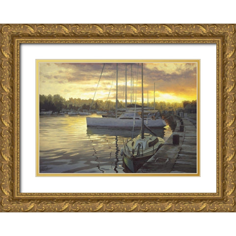 Evening Port Gold Ornate Wood Framed Art Print with Double Matting by Adamov, Alexey