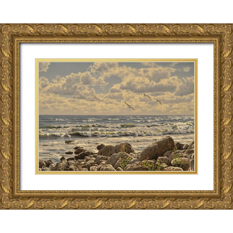 Sea, Etude of Stones Gold Ornate Wood Framed Art Print with Double Matting by Adamov, Alexey