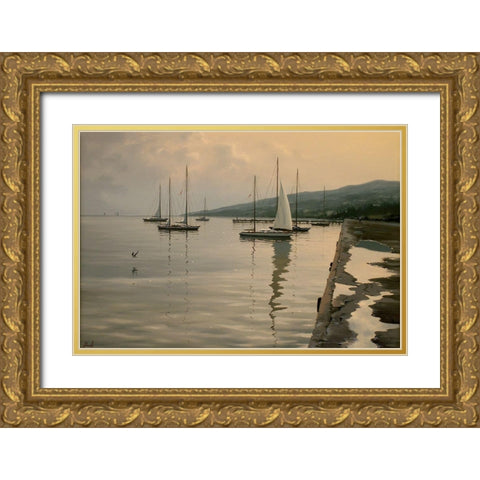 By the Port Gold Ornate Wood Framed Art Print with Double Matting by Adamov, Alexey