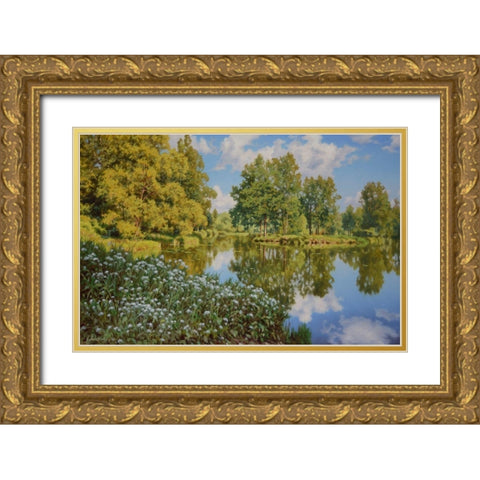 The Lake Gold Ornate Wood Framed Art Print with Double Matting by Adamov, Alexey