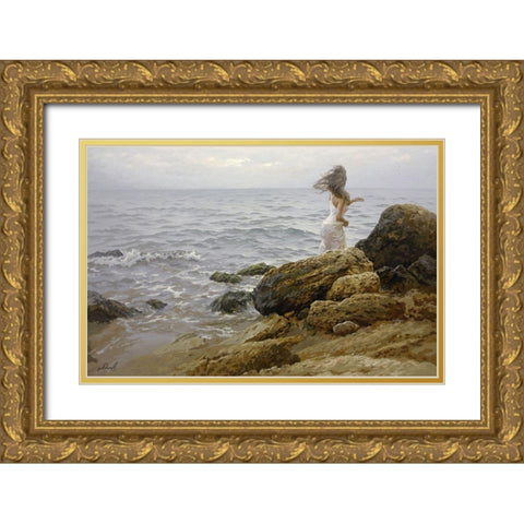 Mermaid Gold Ornate Wood Framed Art Print with Double Matting by Adamov, Alexey