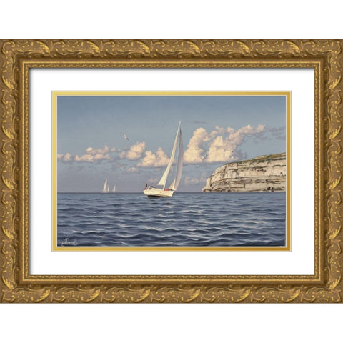 Sunshine Day on the Sea Gold Ornate Wood Framed Art Print with Double Matting by Adamov, Alexey