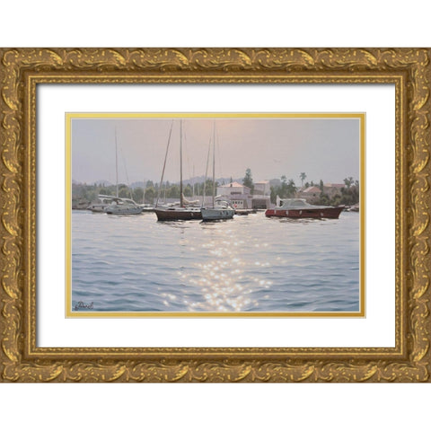 The Port in Croatia Gold Ornate Wood Framed Art Print with Double Matting by Adamov, Alexey