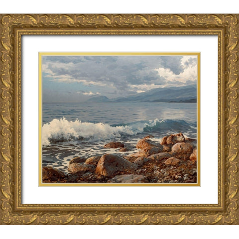 Wave in the Morning Gold Ornate Wood Framed Art Print with Double Matting by Adamov, Alexey