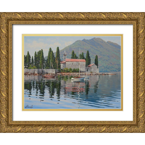Kotor Bay II Gold Ornate Wood Framed Art Print with Double Matting by Adamov, Alexey