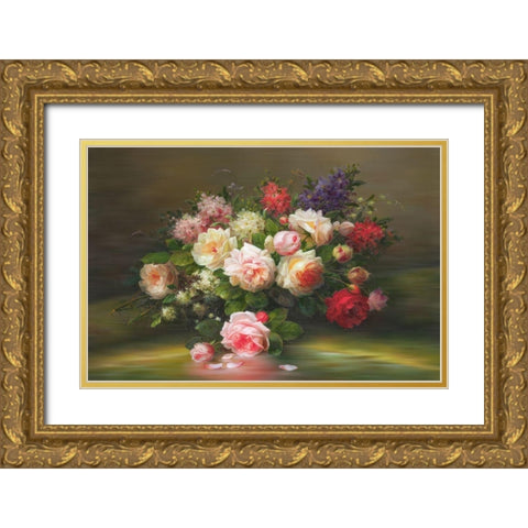 A Basket with Flowers I Gold Ornate Wood Framed Art Print with Double Matting by Viktoria