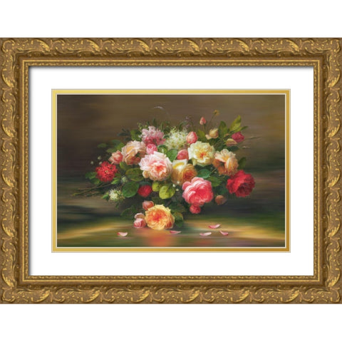 A Basket with Flowers II Gold Ornate Wood Framed Art Print with Double Matting by Viktoria