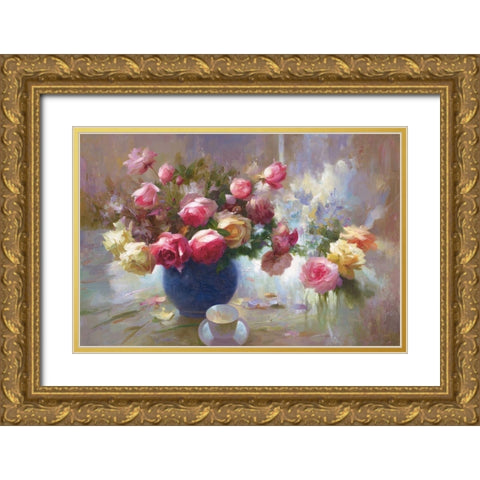 Flowers with Light II Gold Ornate Wood Framed Art Print with Double Matting by Adamczyk, Jacek