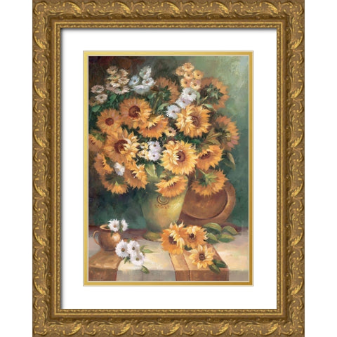 Sunflowers in Vase I Gold Ornate Wood Framed Art Print with Double Matting by Monica Nero