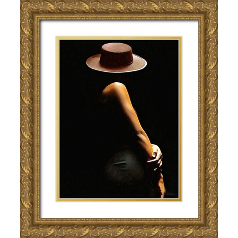 Lady with Hat I Gold Ornate Wood Framed Art Print with Double Matting by Medeiros, Celito