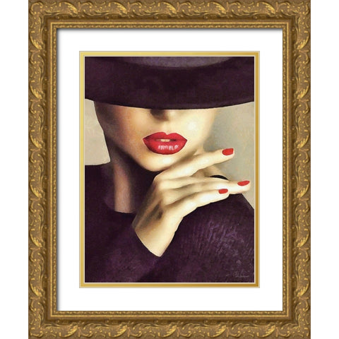 Lady with Hat II Gold Ornate Wood Framed Art Print with Double Matting by Medeiros, Celito