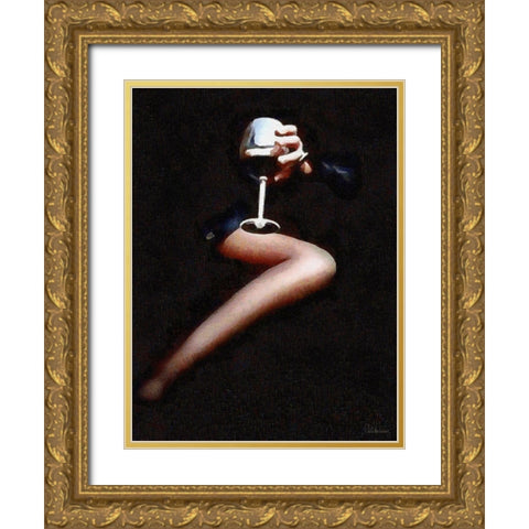 Lady with a Glass of Red Wine Gold Ornate Wood Framed Art Print with Double Matting by Medeiros, Celito