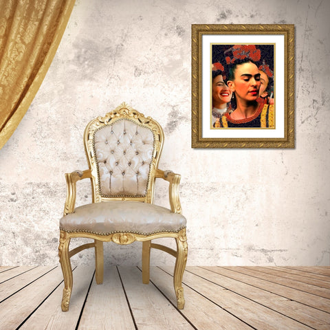 Frida Kahlo Variation I Gold Ornate Wood Framed Art Print with Double Matting by Medeiros, Celito