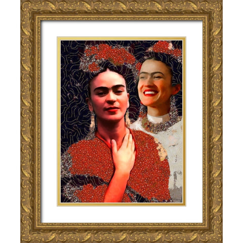 Frida Kahlo Variation II Gold Ornate Wood Framed Art Print with Double Matting by Medeiros, Celito