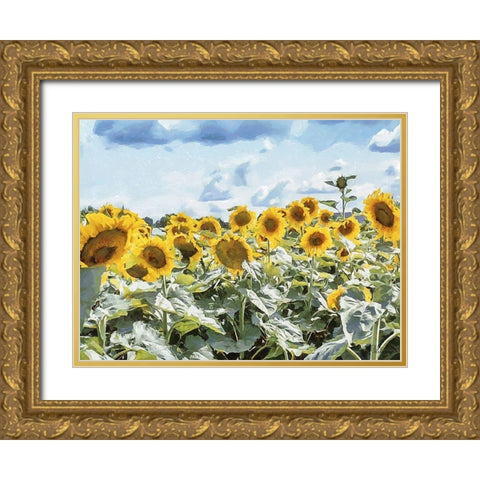 Many Sunflowers Gold Ornate Wood Framed Art Print with Double Matting by Medeiros, Celito