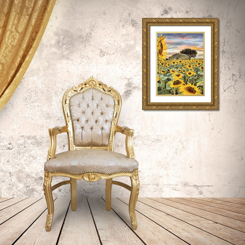 Sunflowers Collection VII Gold Ornate Wood Framed Art Print with Double Matting by Medeiros, Celito