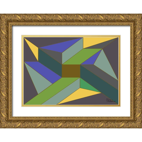 A Game with Abstract Shapes XLVIII Gold Ornate Wood Framed Art Print with Double Matting by Medeiros, Celito