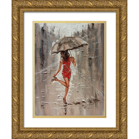 Spring Rainy Street Gold Ornate Wood Framed Art Print with Double Matting by Luniak, Monika