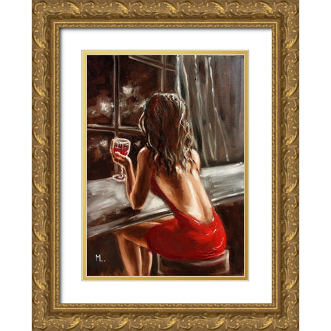 Warm Night Gold Ornate Wood Framed Art Print with Double Matting by Luniak, Monika