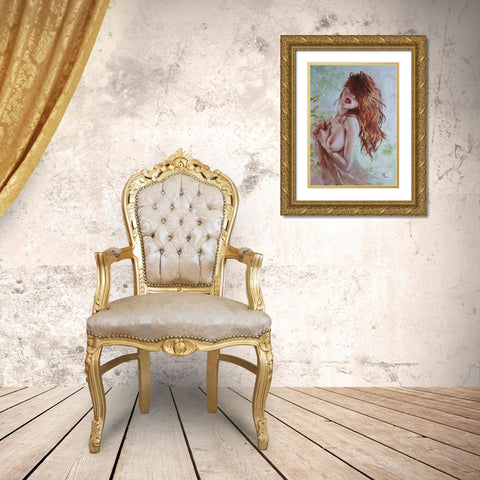 Red Hair Girl Gold Ornate Wood Framed Art Print with Double Matting by Luniak, Monika