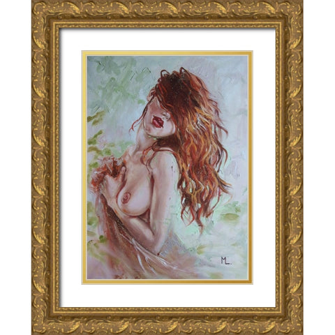Red Hair Girl Gold Ornate Wood Framed Art Print with Double Matting by Luniak, Monika
