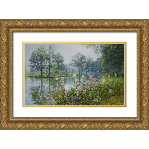 Flowers by the Sea Gold Ornate Wood Framed Art Print with Double Matting by Adamov, Alexey