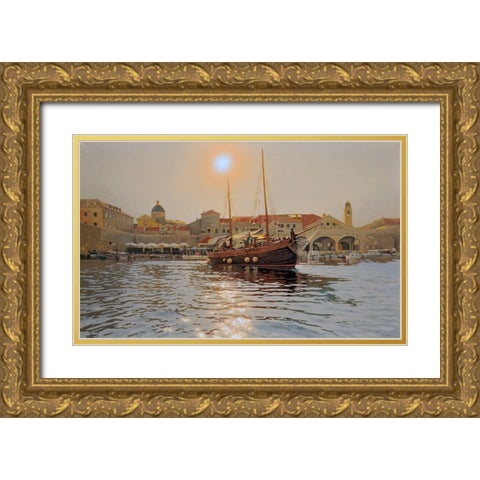 An Old Town Gold Ornate Wood Framed Art Print with Double Matting by Adamov, Alexey