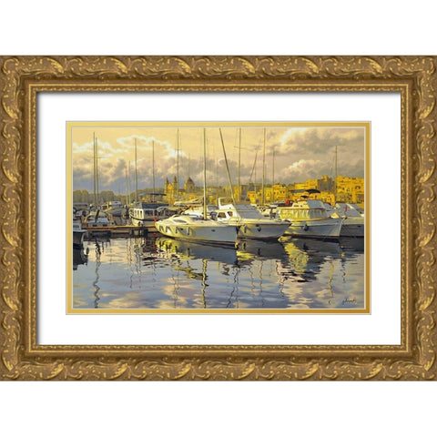 Yacht Marine Gold Ornate Wood Framed Art Print with Double Matting by Adamov, Alexey