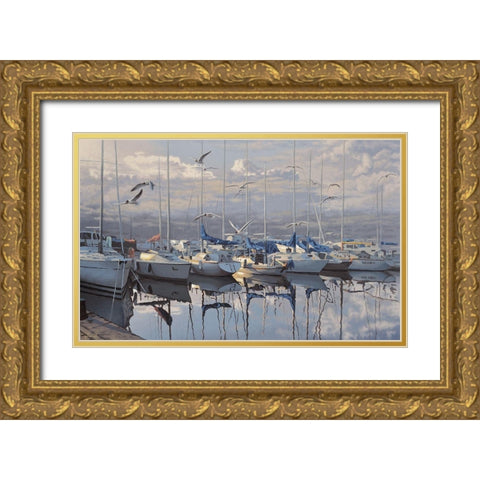 Port with yachts Gold Ornate Wood Framed Art Print with Double Matting by Adamov, Alexey
