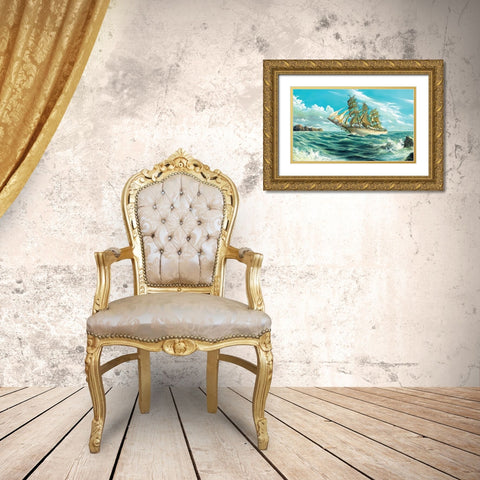 Ten Navy Miles Gold Ornate Wood Framed Art Print with Double Matting by Krol, Wieslaw