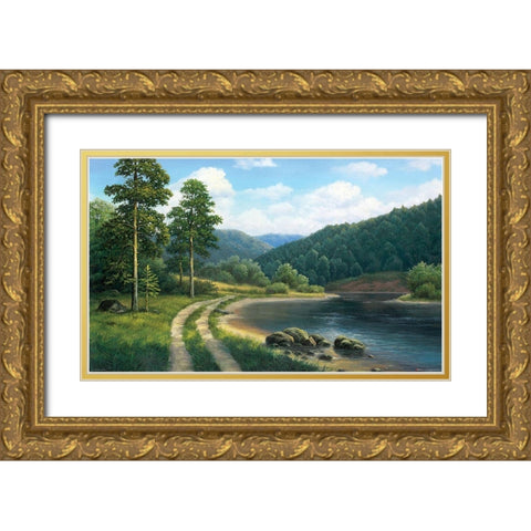 Way by the River Gold Ornate Wood Framed Art Print with Double Matting by Babicev, Vjaceslav