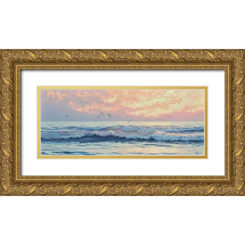 Surf by Sunset Gold Ornate Wood Framed Art Print with Double Matting by Adamov, Alexey