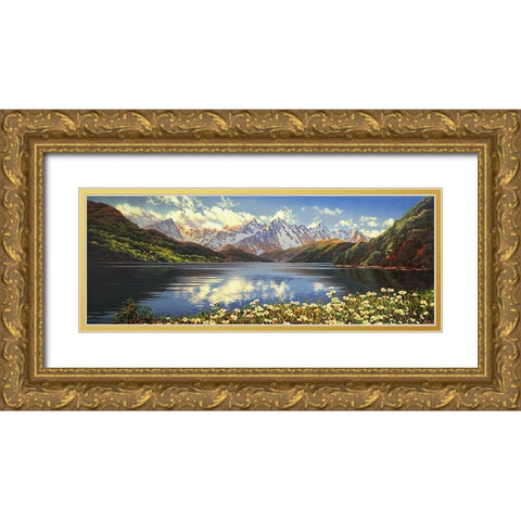 Mountain Landscape Gold Ornate Wood Framed Art Print with Double Matting by Adamov, Alexey