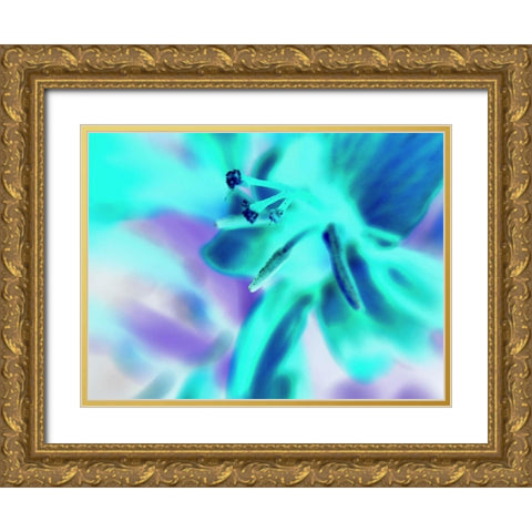 Turquoise Petals Gold Ornate Wood Framed Art Print with Double Matting by Grayscale