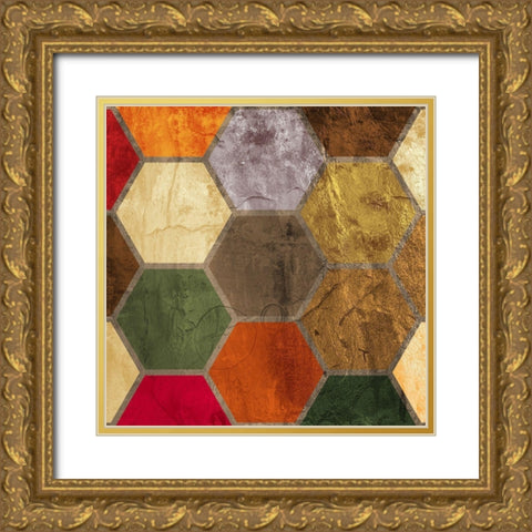Hexagon Textures I Gold Ornate Wood Framed Art Print with Double Matting by Grayscale