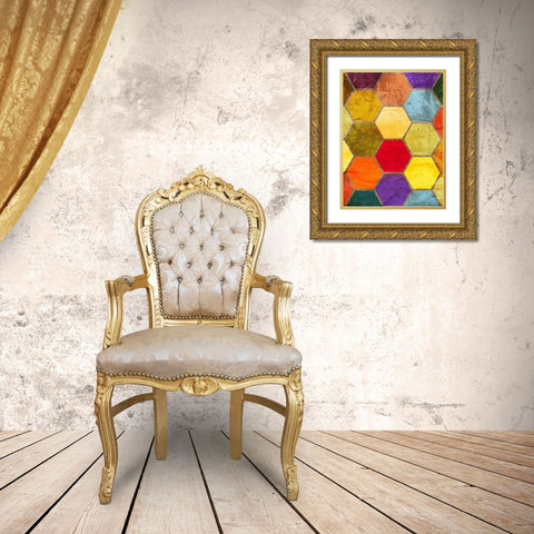 Hexagon Textures II Gold Ornate Wood Framed Art Print with Double Matting by Grayscale