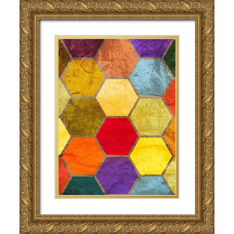 Hexagon Textures II Gold Ornate Wood Framed Art Print with Double Matting by Grayscale