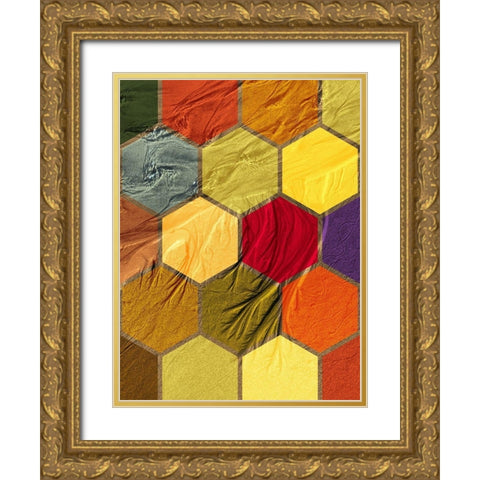 Hexagon Textures III Gold Ornate Wood Framed Art Print with Double Matting by Grayscale