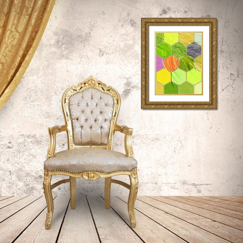 Hexagon Textures V Gold Ornate Wood Framed Art Print with Double Matting by Grayscale