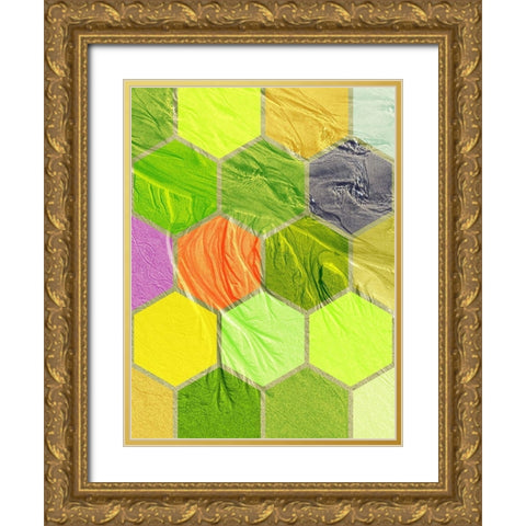 Hexagon Textures V Gold Ornate Wood Framed Art Print with Double Matting by Grayscale
