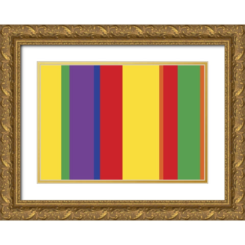 Bright Stripes V Gold Ornate Wood Framed Art Print with Double Matting by Grayscale