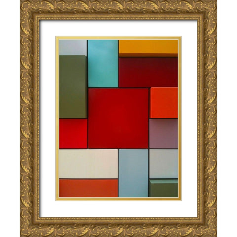 Block Wall I Gold Ornate Wood Framed Art Print with Double Matting by Grayscale