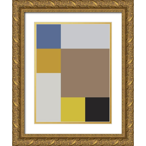 Bright Blocks XIX Gold Ornate Wood Framed Art Print with Double Matting by Grayscale