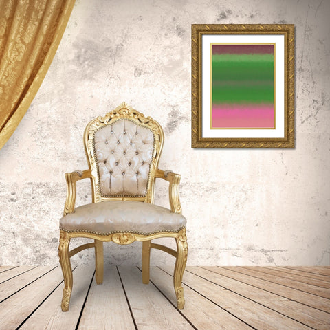 Green Texture Stripes I Gold Ornate Wood Framed Art Print with Double Matting by Grayscale