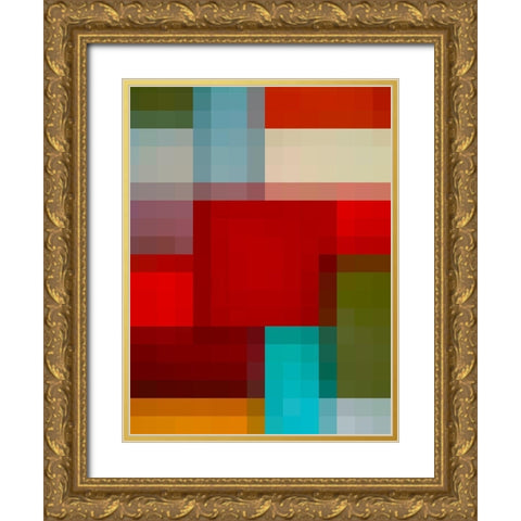 Pixel Blocks I Gold Ornate Wood Framed Art Print with Double Matting by Grayscale