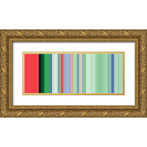 Green Pinstripes V Gold Ornate Wood Framed Art Print with Double Matting by Grayscale